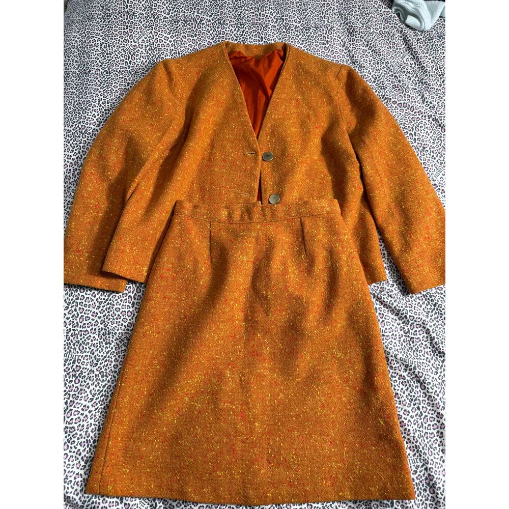 Vintage 60’s 70’s Handmade Tweed Two-Piece Skirt Suit Women's MCM Orange Small‎